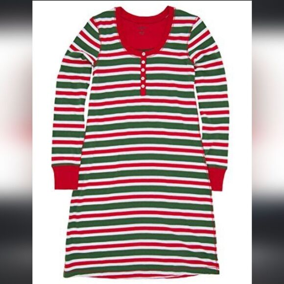 Hatley Red Green Striped Christmas Nightgown dress pajamas M Medium